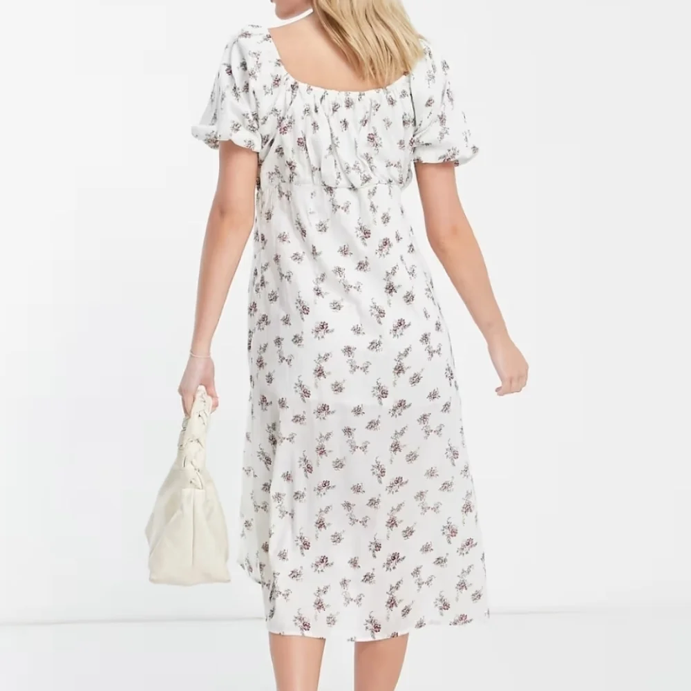 Asos Wednesday's Girl Midi Milkmaid Tea White Floral Dress Size XXS
